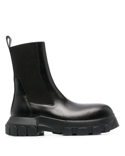 Rick Owens Black Beetle Bozo Tractor Leather Boots for men