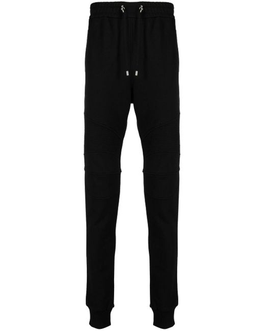 Balmain Black Flocked-Logo Cotton Track Pants for men