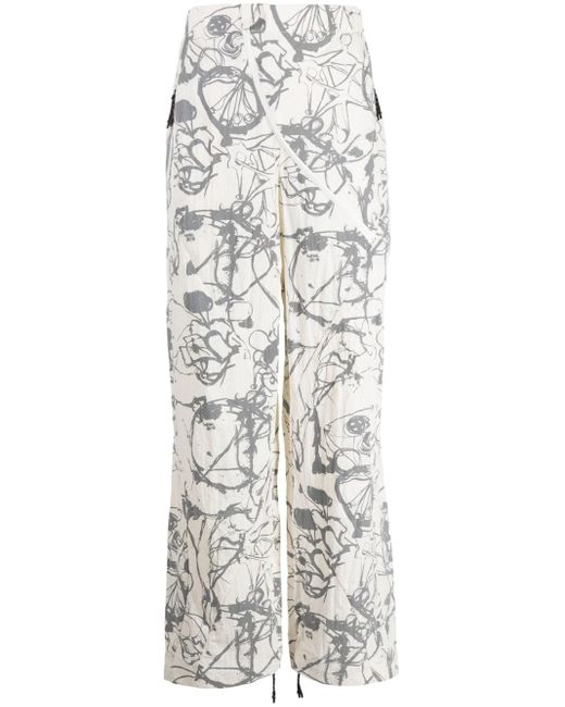 McQ Alexander McQueen White Abstract-print Straight-leg Trousers for men