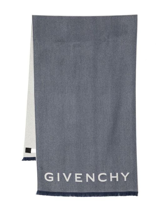 Givenchy Gray Fringed Logo-Jacquard Scarf for men