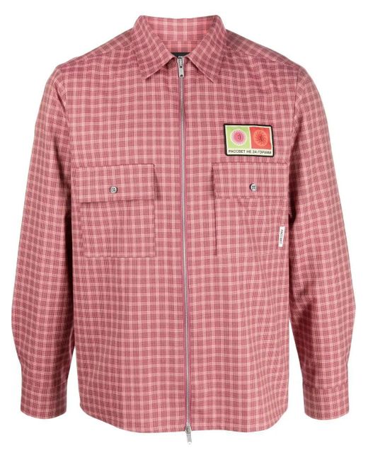 Rassvet (PACCBET) Pink Zip-Up Checked Shirt for men