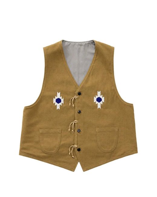 Visvim Green Beaded-Motif Front-Button Gilet for men