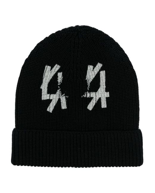 44 Label Group Black Logo-detail Knitted Beanie Hat for men