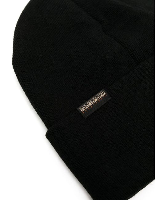 Napapijri Black Logo-patch Knitted Beanie for men