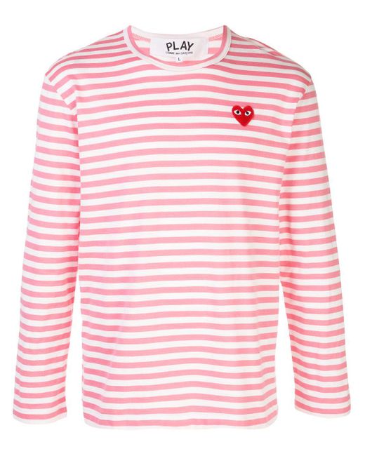 COMME DES GARÇONS PLAY Pink Striped Logo T-Shirt for men