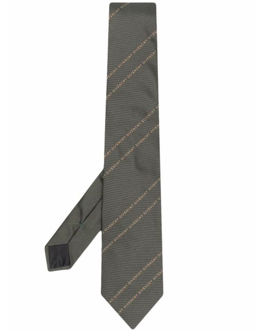 Givenchy Gray Logo Embroidered Silk Tie for men