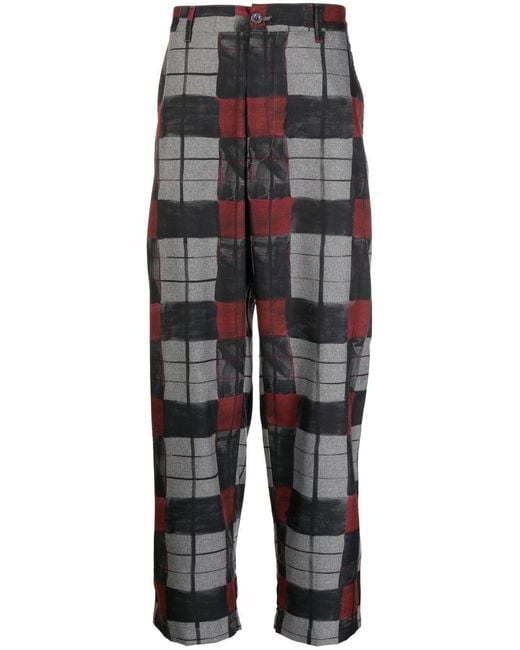 4SDESIGNS Black Check-Print Cropped Trousers for men