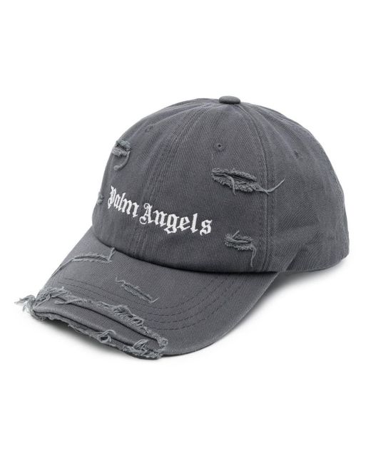 Palm Angels Gray Distressed Logo-Embroidered Cap for men