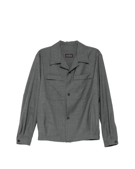 Kiton Gray Chest-Pocket Shirt Jacket for men