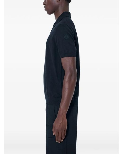 Moncler Blue Logo Cotton Knit Polo for men