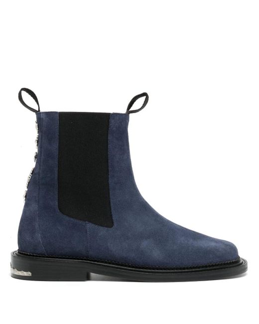 Toga Virilis Blue Stud-embellished Suede Ankle Boots for men