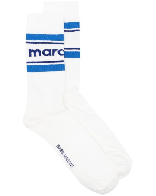 Isabel Marant Blue Dona Intarsia-Logo Socks for men