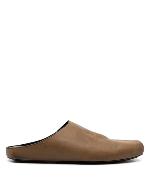 Uma Wang Brown Square-Toe Leather Slippers for men