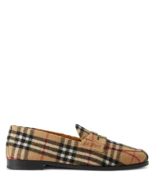 Burberry Brown Check-pattern Round-toe Loafers for men