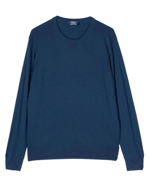 Fedeli Blue Round-Neck Jumper for men