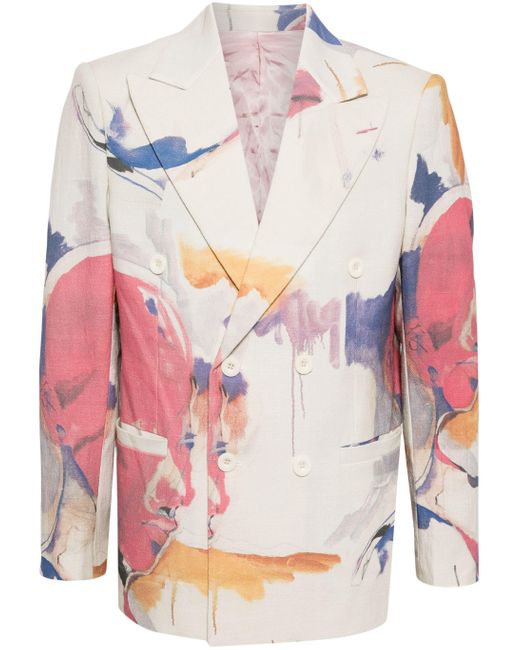 Kidsuper Pink Painting-Print Double-Breasted Jacket for men