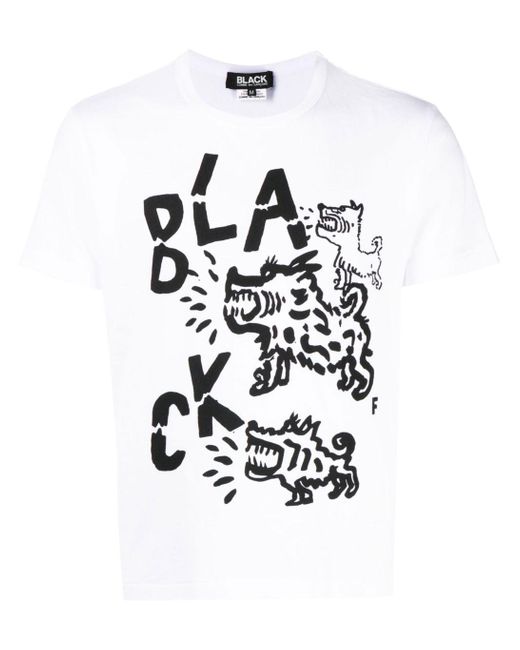 COMME DES GARÇON BLACK White Logo-print Short-sleeve T-shirt for men