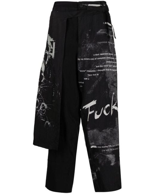 Yohji Yamamoto Black Overlapping-panel Straight-leg Trousers for men