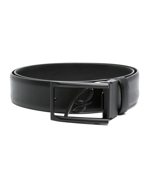 Brioni Black Tonal Logo-buckle Leather Belt for men