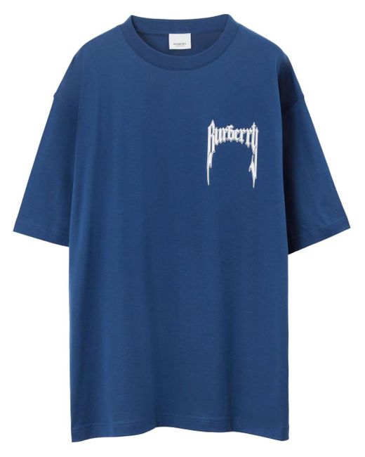 Burberry Blue Logo-print Cotton T-shirt for men