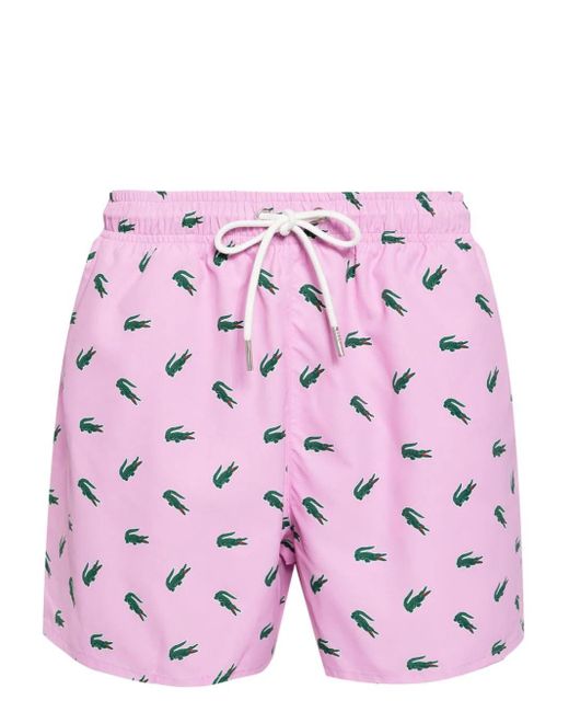 Lacoste Pink Logo-Print Swim Shorts for men