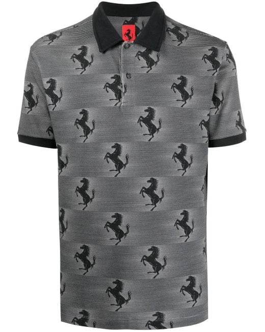 Ferrari Gray Prancing Horse-print Polo Shirt for men