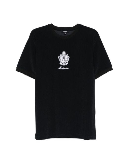 Balmain Black Logo-Embroidered T-Shirt for men