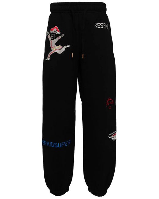 Kidsuper Black Embroidered-Motif Track Pants for men