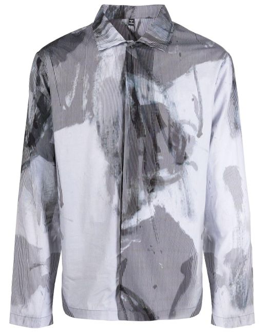 McQ Alexander McQueen Gray Pinstripe-pattern Abstract-print Shirt for men