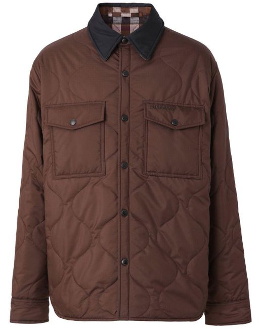 Burberry Brown Reversible Checked Quilted Overshirt for men