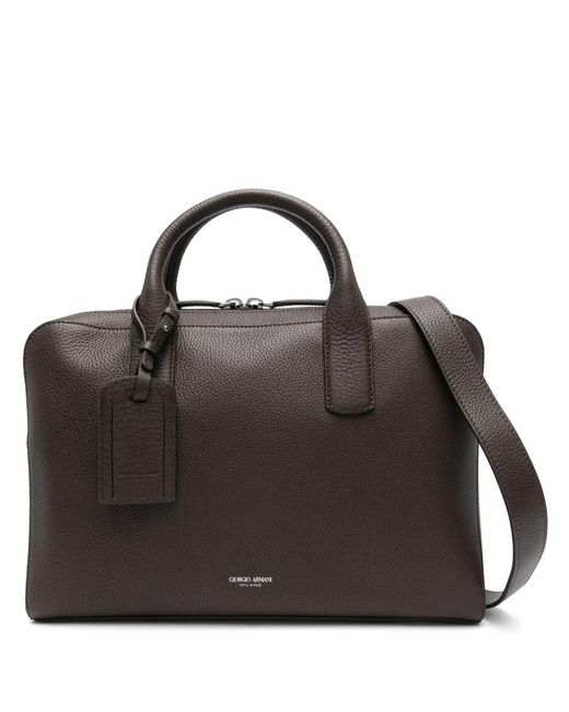 Giorgio Armani Black Leather Top-Handle Briefcase for men