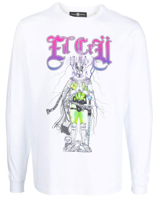 Edward Crutchley White Graphic-Print Cotton T-Shirt for men