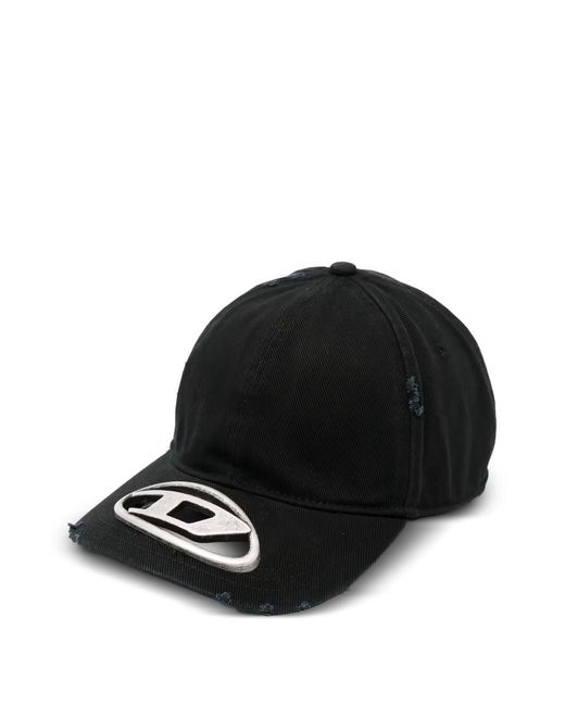DIESEL Black Logo-Plaque Distressed Baseball Hat for men