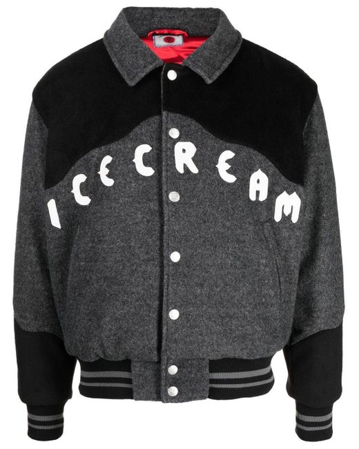ICECREAM Black Logo-embroidered Varsity Jacket for men