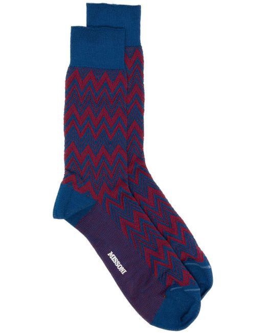Missoni Blue Zigzag-woven Cotton Socks for men