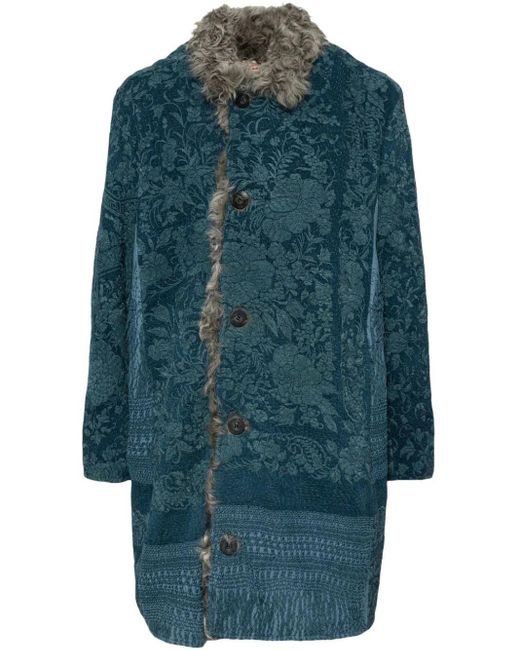 By Walid Blue Jacquard Shearling Coat for men