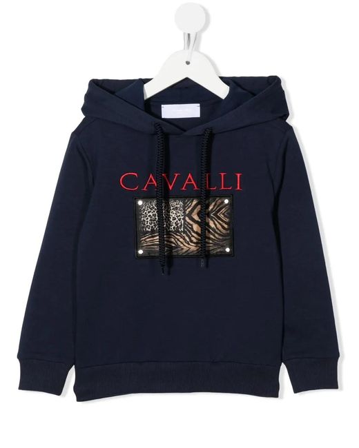 Roberto Cavalli Blue Animal-Print Patch Hoodie for men