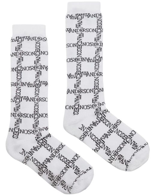 J.W. Anderson White Logo Grid-Print Socks for men