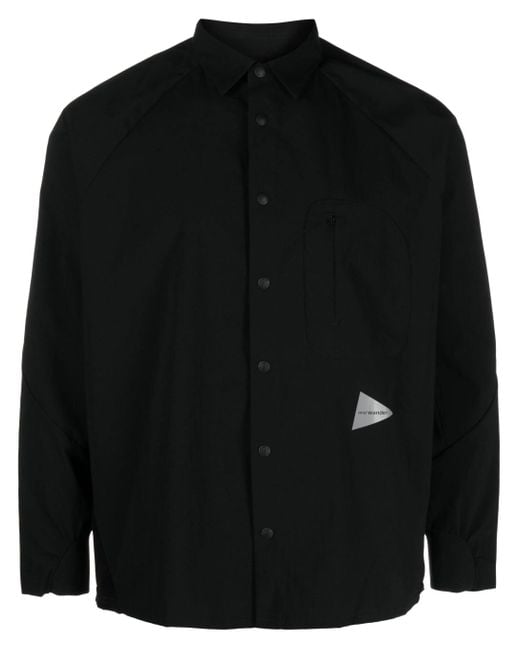 And Wander Black Logo-patch Spread-collar Shirt for men