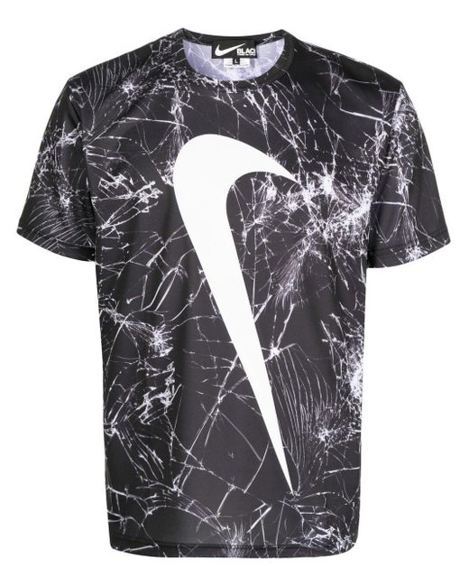 COMME DES GARÇON BLACK Black Swoosh-Print Cracked T-Shirt for men