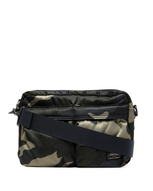 Porter-Yoshida and Co Black Camouflage-Print Crossbody Bag for men