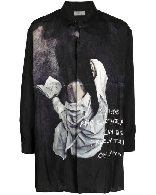 Yohji Yamamoto Black Graphic-print Long-sleeve Shirt for men