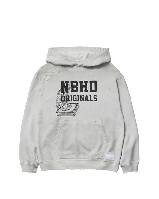 Neighborhood White Distressed Graphic-Print Hoodie for men