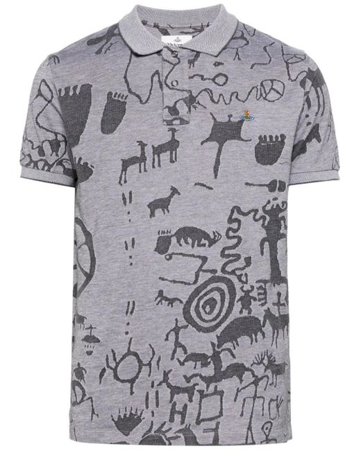 Vivienne Westwood Gray Graphic-Print Polo Shirt for men
