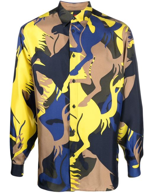 Ferrari Blue Camouflage Logo-print Shirt for men