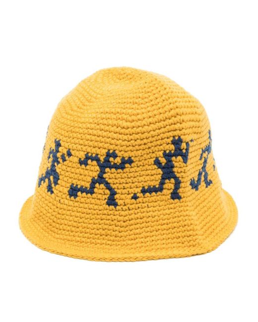 Kidsuper Yellow Running Guys Crochet Bucket Hat for men