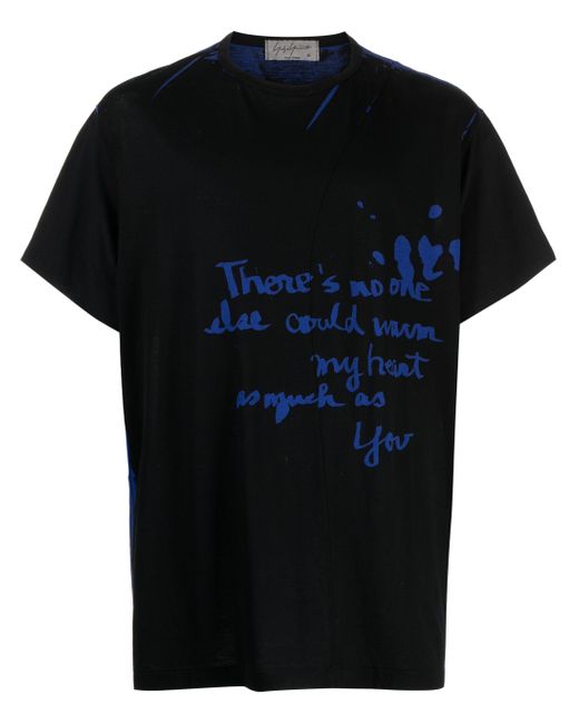 Yohji Yamamoto Black Text-print Crew-neck T-shirt for men