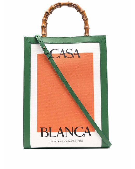 Casablancabrand Green Logo-print Bamboo-handle Tote Bag