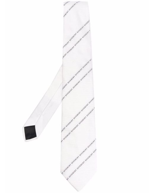 Givenchy White Logo-Embroidered Silk Tie for men