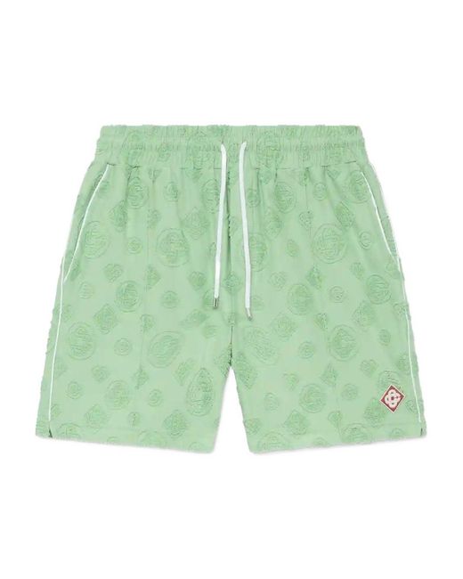 Casablanca Green Monogram-Pattern Track Shorts for men